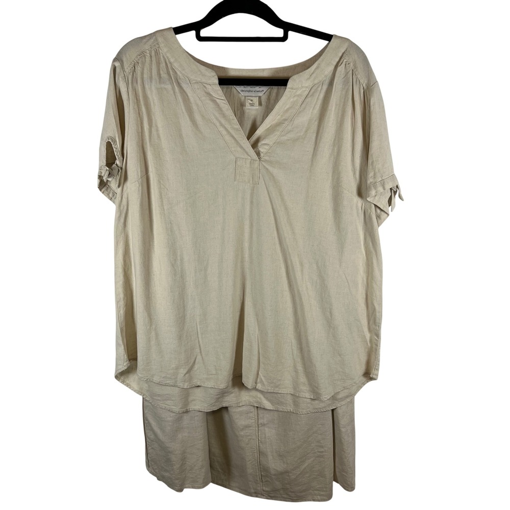 Christopher & Banks Womens XL Linen Blend Blouse & Skirt Set Beige Boho Beach